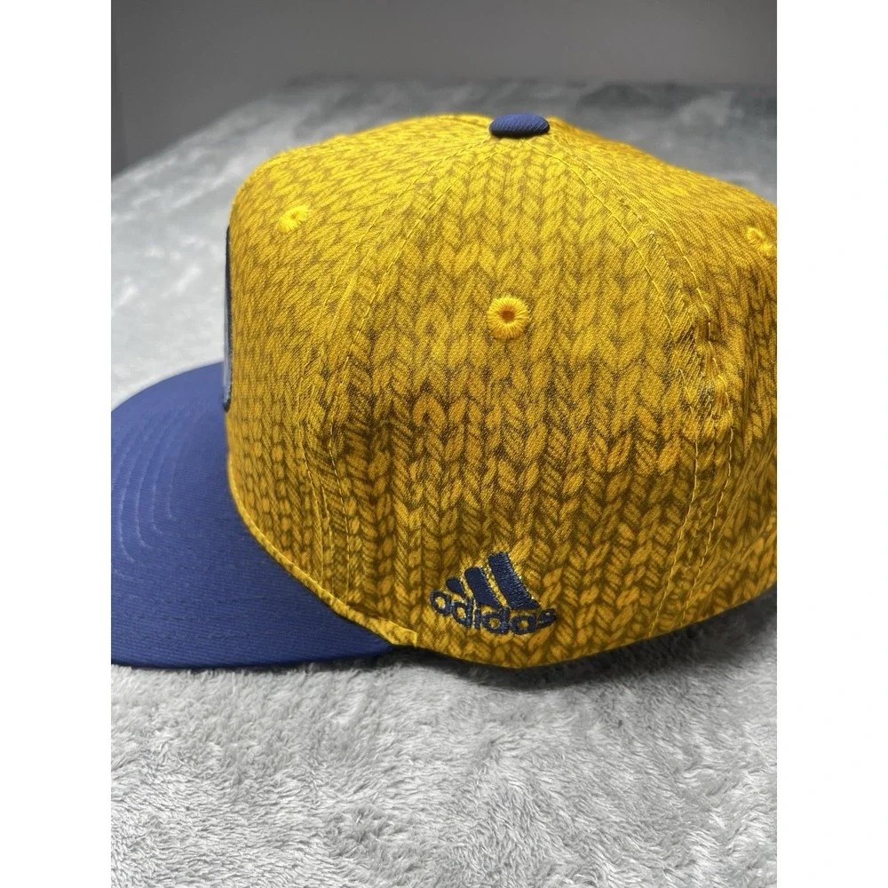 Adidas Indiana‎ Pacers NBA Snapback Hat Yellow Blue Knit Pattern Flat Brim Cap